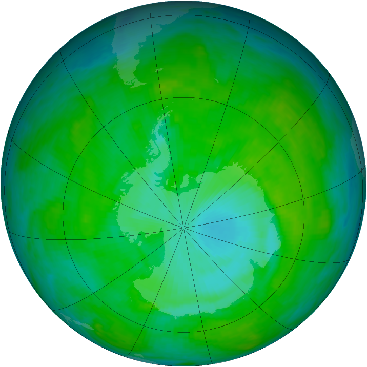 Antarctic ozone map for 04 January 1990